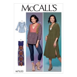 7650 MCCALLS  LOOSE PULLOVER TOP, TUNIC, DRESSES LENGTHS SLEEVES OR NOT PATTERN  6-14;14-22 choice